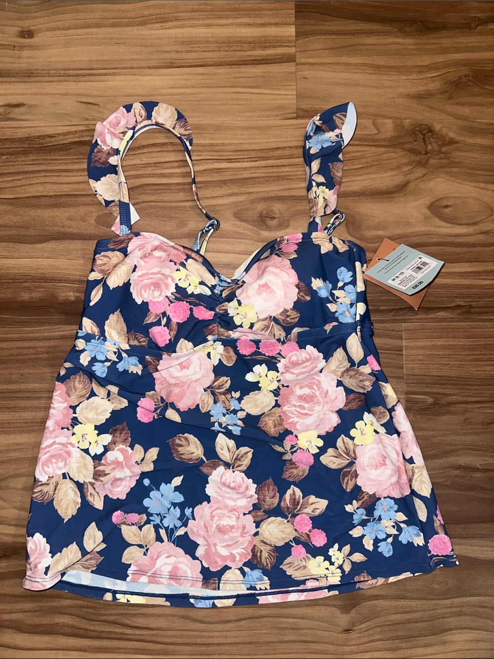 Shade & Shore Navy Floral Tank with Pink Rose Print